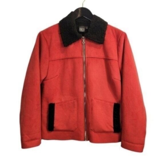 Nils | Vintage Fleece Lined Faux Suede Bomber Jacket Red - Picture 1 of 8